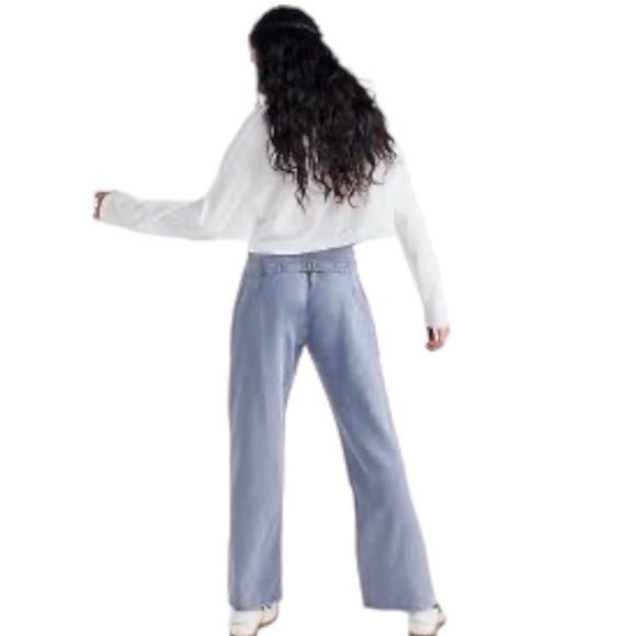 #41 SANDRINE ROSE by Free People French Worker Wide Leg Size 31 Light Wash Jeans - Picture 5 of 14
